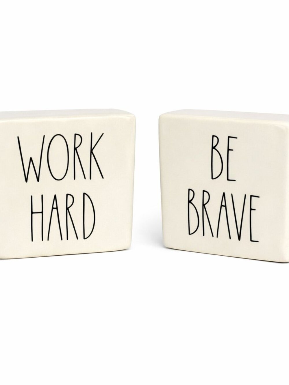 Rae Dunn Double-Sided Ceramic Block-“WORK HARD”/“BE BRAVE” – Motivational